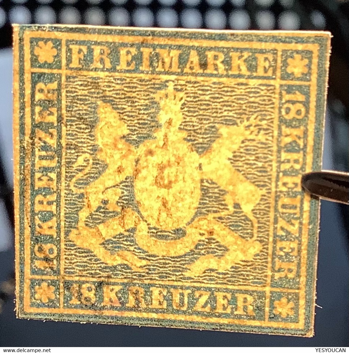 Württemberg Mi 15=1500€ GEPR. THOMA BPP, 1859 18 Kr Dunkelblau Gestempelt, RARITÄT IN GUTER ERHALTUNG (crypto Bitcoin - Used