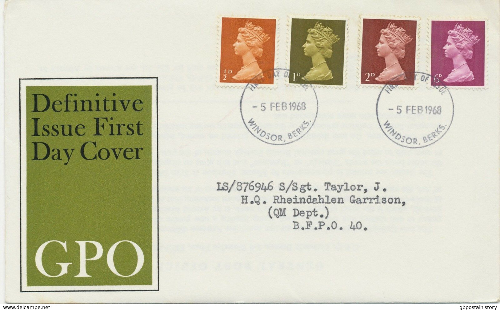 GB 1968 Machin 1/2D, 1D, 2D And 6D Superb FDC FDI-CDS "WINDSOR, BERKS." B.F.P.O. - 1952-1971 Dezimalausgaben (Vorläufer)