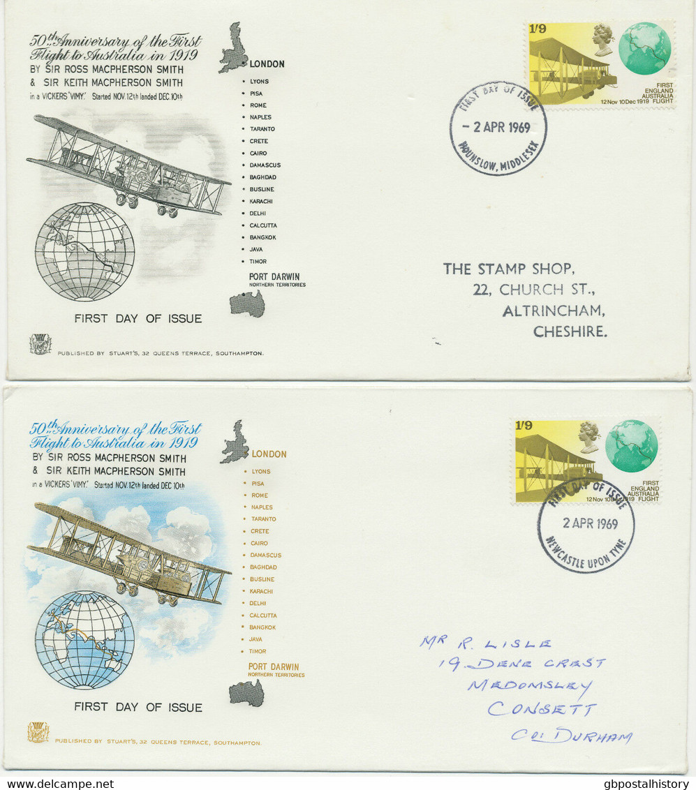 GB 1969 50th Anniversary First Flight To Australia In 1919 On 2 Diff FDC's R! - 1952-1971 Em. Prédécimales