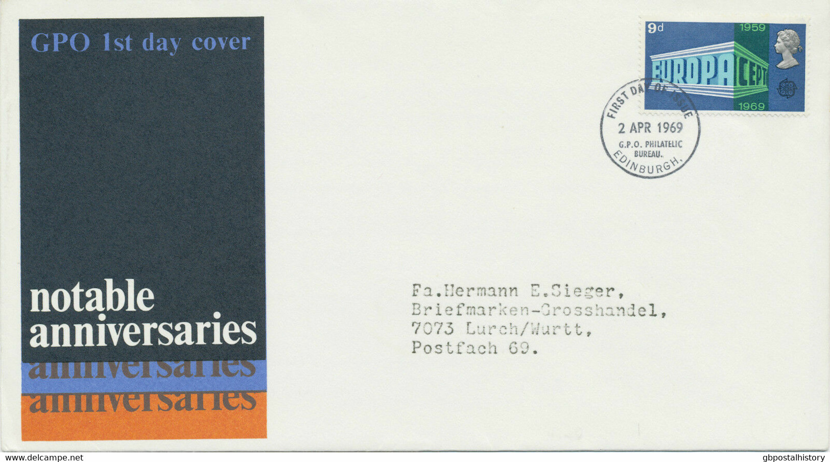 GB 1969 Europa CEPT 9d (foreign Letter Postage Rate) On Superb FDC To Germany - 1952-1971 Pre-Decimal Issues