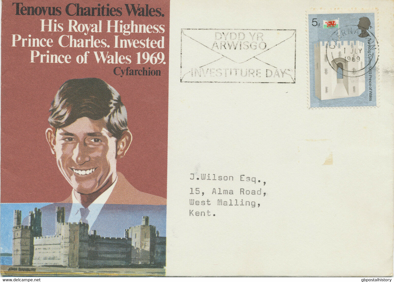 GB 1969 Investiture Prince Of Wales 5d VF FDC Rare Cat.Booth 118i GBP 265.-+++ - 1952-1971 Em. Prédécimales