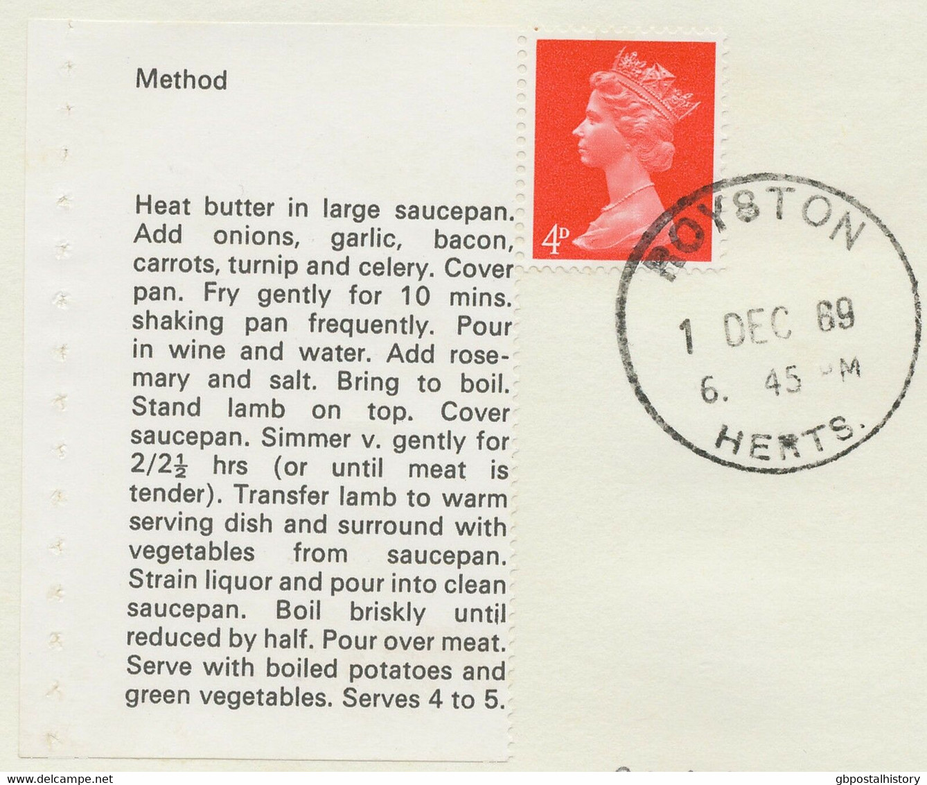GB 1969 Stamps For Cooks Text-pane Method (w One 4D Stamp) FDC ROYSTON / HERTS. - 1952-1971 Pre-Decimale Uitgaves