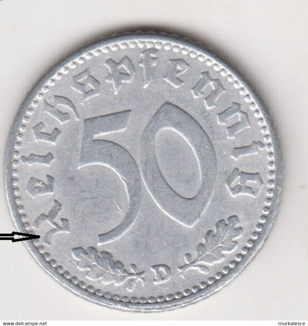 R----27   DRITTES  REICH  50  REICHSPFENNIG  1941  D   FEHLPRAGUNG    SELTEN - 50 Reichspfennig