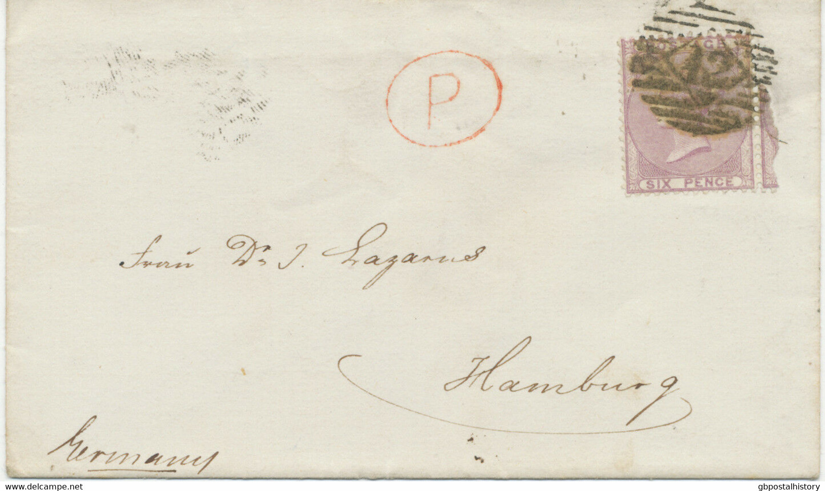 GB 1860 QV 6d Pale Lilac No Corner Letters, Variety INVERTED WATERMARK Cover - Plaatfouten En Curiosa