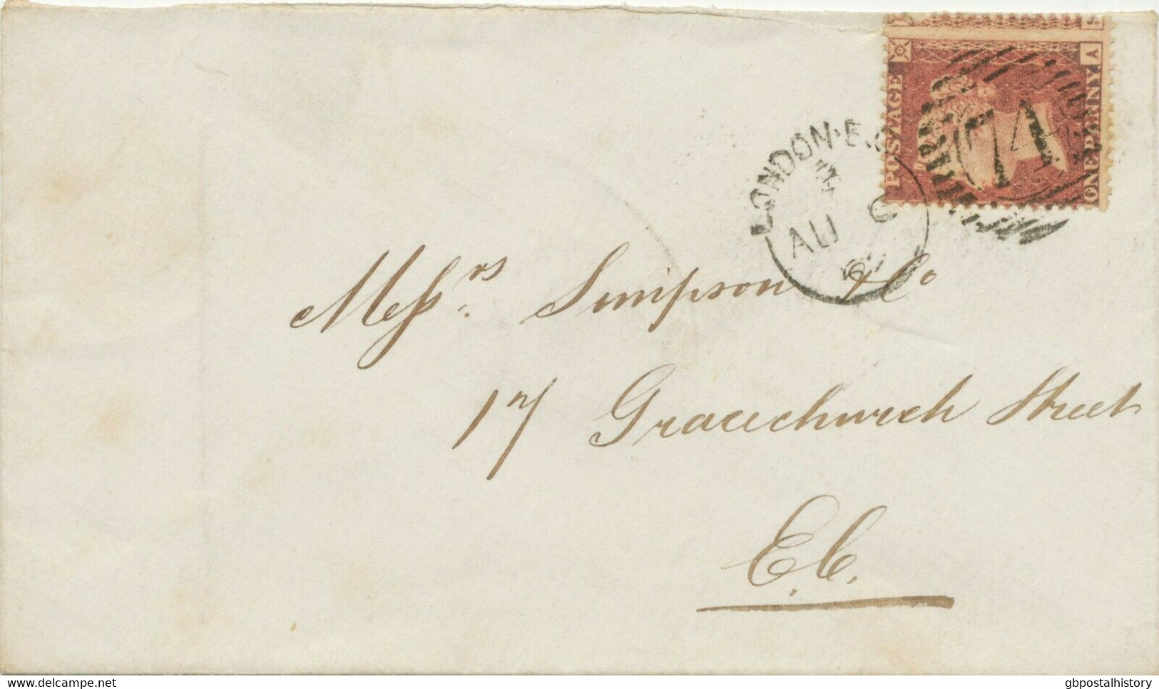 GB 1862 QV 1d Perf. 14 VARIETY Fully Misperforated Duplex-cancel LONDON-E.C / 74 - Variétés, Erreurs & Curiosités