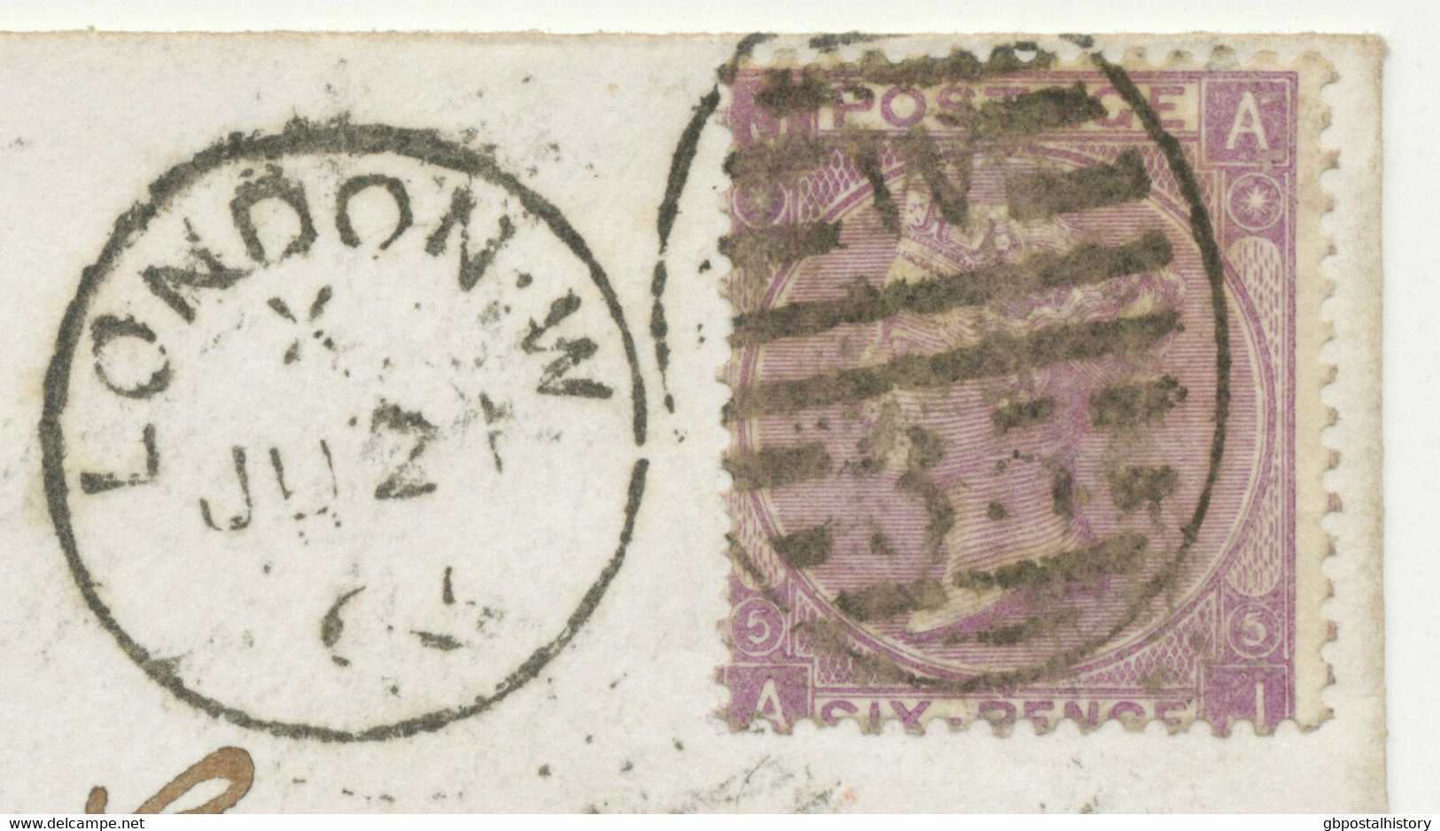 GB 1865 QV 6 D Pl. 5 "AJ" VARIETY: INVERTED WATERMARK ON COVER To HAMBURG, RRR - Variedades, Errores & Curiosidades