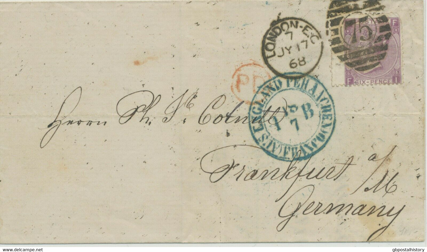 GB 1868 QV Large White Letters 6d Lilac Pl.6 W Hyphen Wmk Spray INVERTED WMK Cvr - Errors, Freaks & Oddities (EFOs