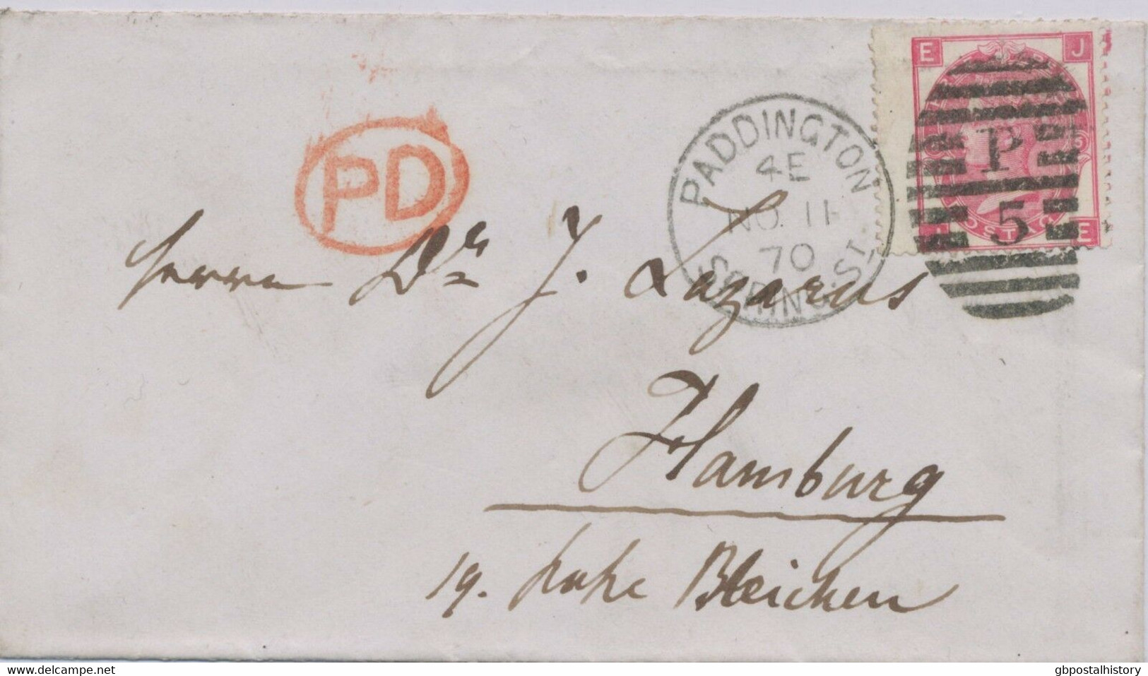 GB 1870 QV 3d Rose Pl.5 Wingmargin VARIETY Duplex PADDINGTON / SPRING-St. / P5 - Plaatfouten En Curiosa