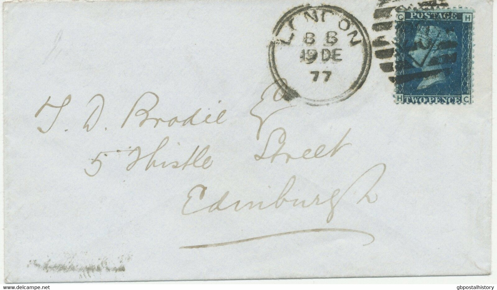 GB 1877 QV 2d. Deep Blue Pl.15 ('HC') Rare Variety: "TWQ PENCE" "LONDON / 28" - Briefe U. Dokumente