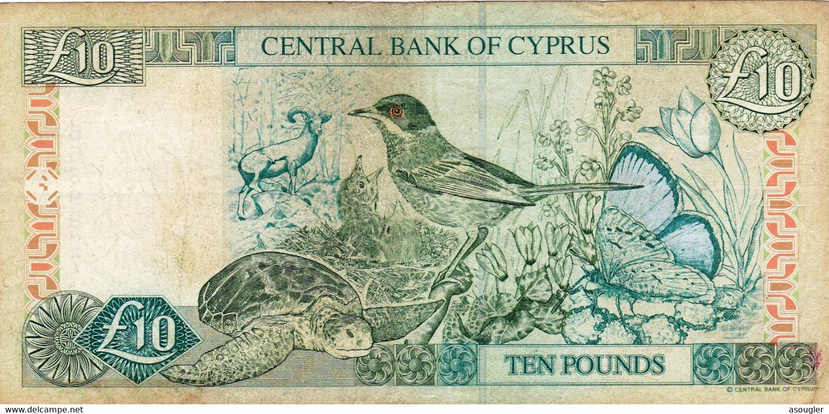 CYPRUS (GREECE) 10 POUNDS 1-2-1997 VF "PREFIX B" P-59  "free Shipping Via Registered Air Mail" - Cyprus