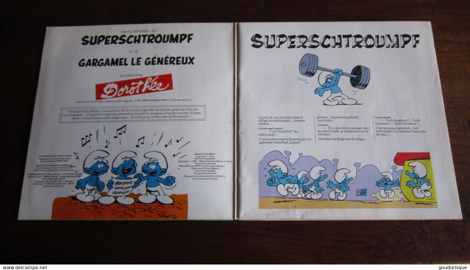 33t LES SCHTROUMPFS LIVRE DISQUE 2 Histoires SUPERSCHTROUMPF ET  GARGAMEL LE GENEREUX - Schtroumpfs, Les