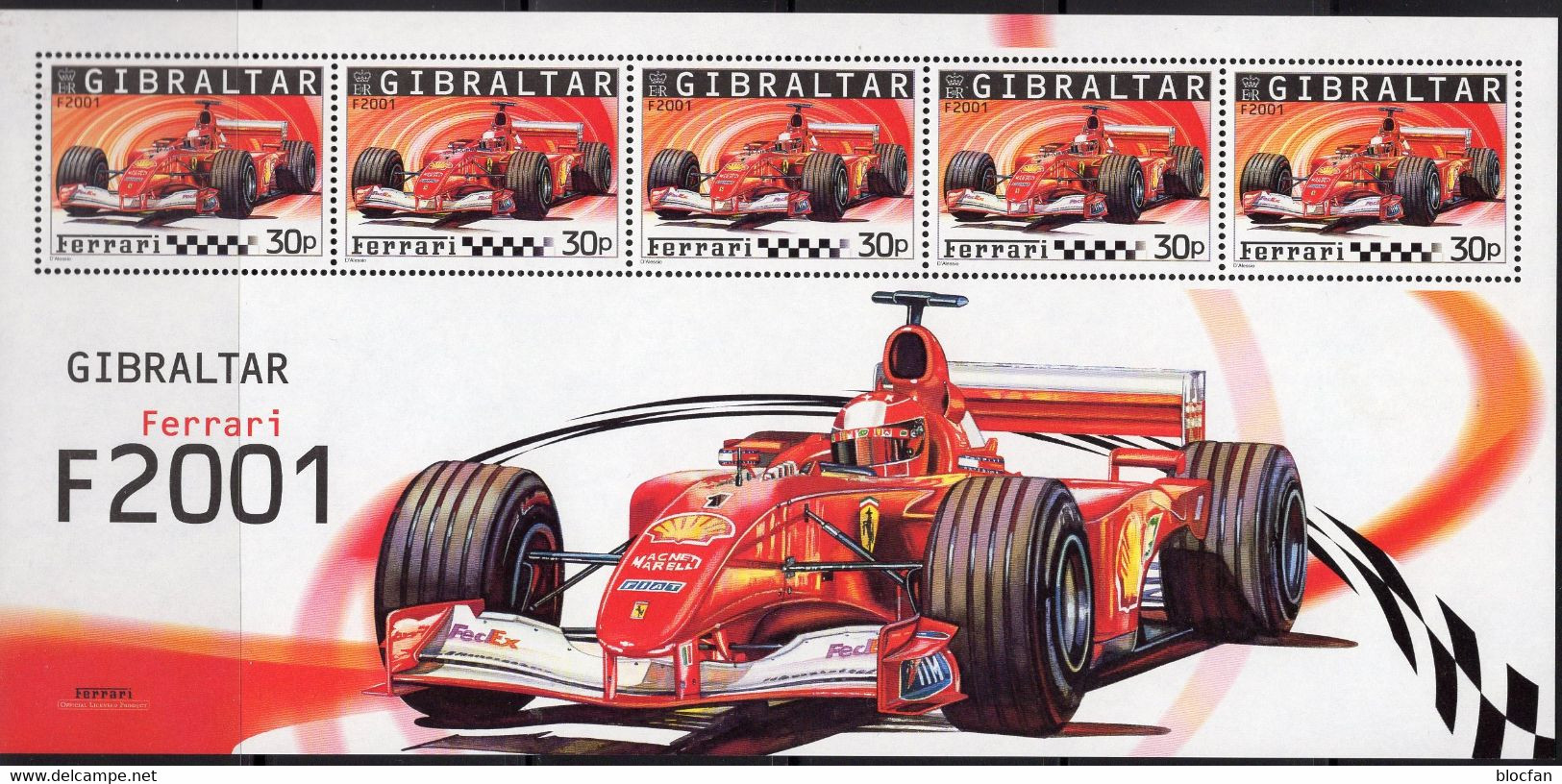 Formel 1 Rennwagen 2004 Gibraltar 1108 Kleinbogen ** 8€ Ferrari Rennauto F2001 Ss Bloc Cars M/s Sheetlet Hoja Bf UK - Feuilles Complètes Et Multiples