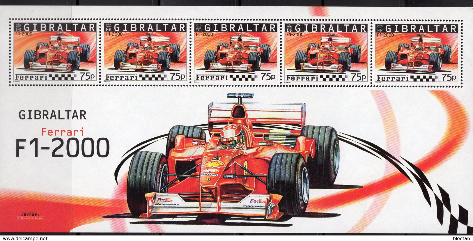 Formel 1 Rennwagen 2004 Gibraltar 1109 Kleinbogen ** 12€ Ferrari Rennauto F1-2000 Bloc Car M/s Sheetlet Hoja Bf UK - Fogli Completi