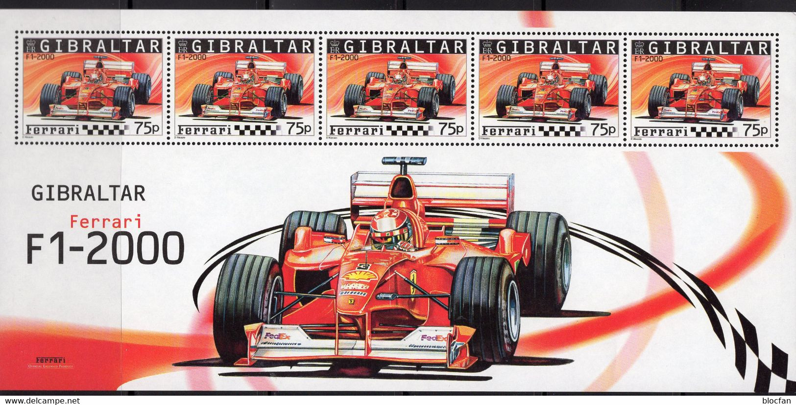 Formel 1 Rennwagen 2004 Gibraltar 1109 Kleinbogen ** 12€ Ferrari Rennauto F1-2000 Bloc Car M/s Sheetlet Hoja Bf UK - Feuilles Complètes Et Multiples