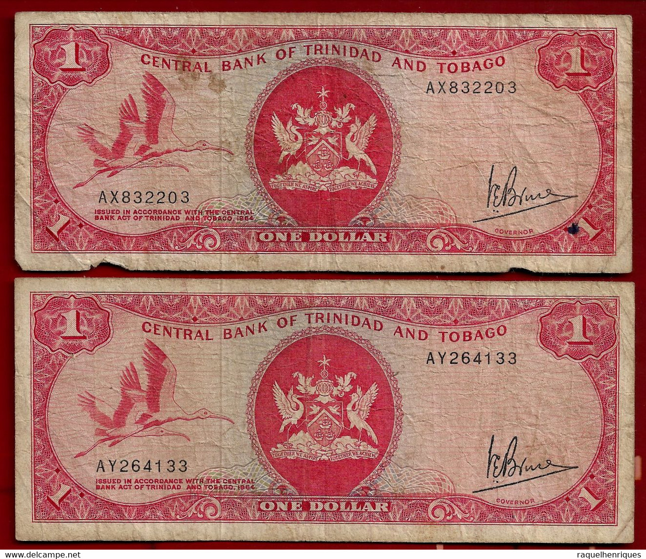 TRINIDAD & TOBAGO BANKNOTE - 2 NOTES 1 DOLLAR (1977) P#30a F (NT#02) - Trindad & Tobago