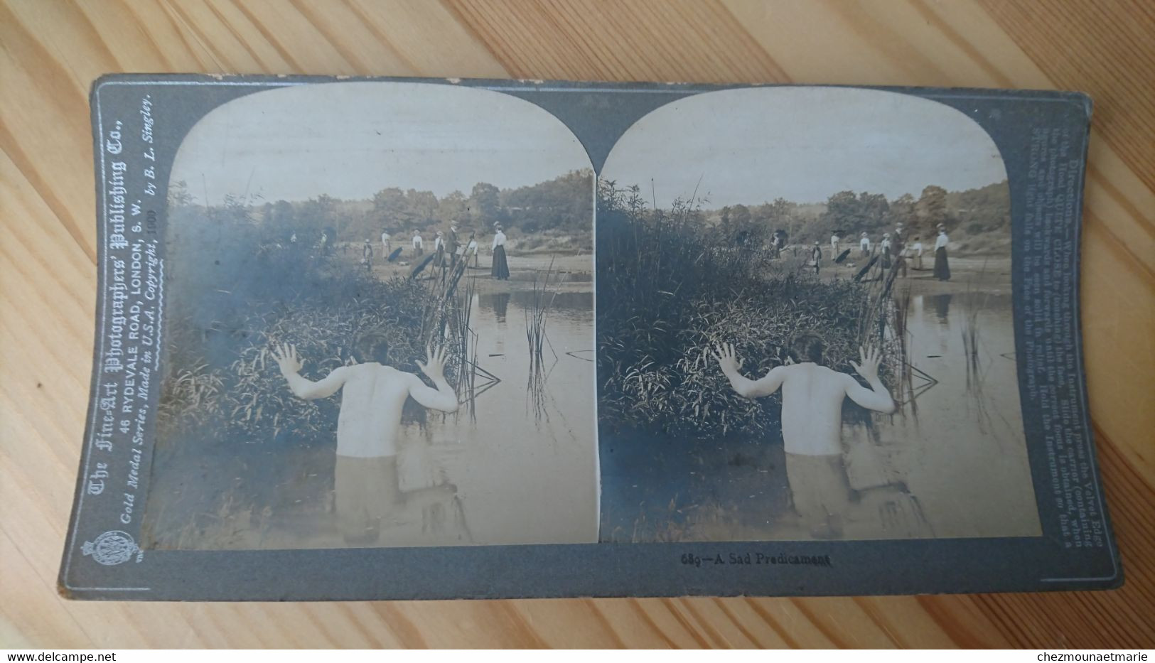 1900 - HOMME NU CACHE DANS L EAU DERRIERE LA VERDURE - PHOTO STEREO - Photos Stéréoscopiques