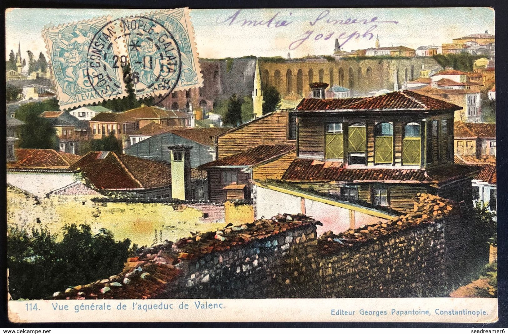 Carte "aqueduc De Valenc" De Constantinople Levant 1908 N°12 X2 Obl "Constantinople Galata " Pour Marseille TTB - Brieven En Documenten