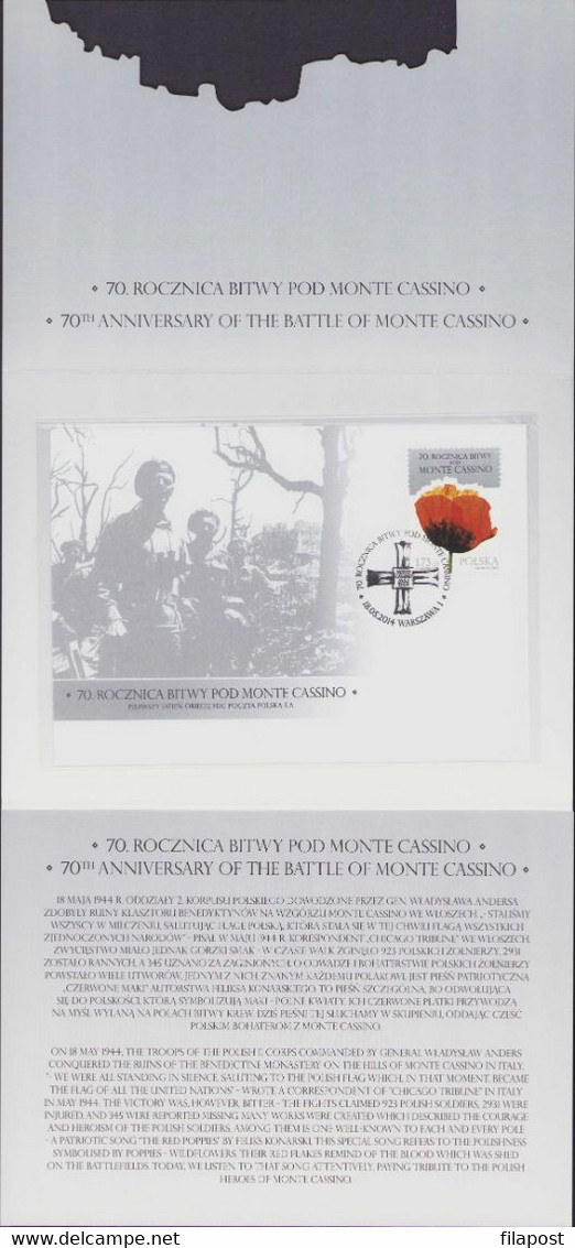 Poland 2014 Souvenir Booklet / The Battle Of Monte Cassino, General Anders, Poppy Flower / FDC + Stamp MNH**FV - Booklets