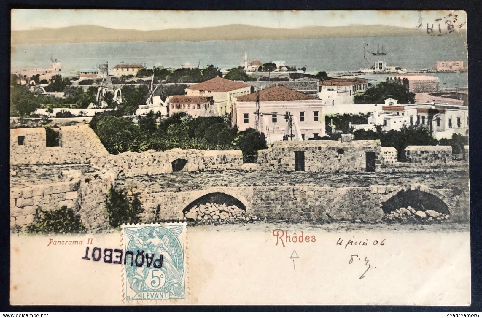 Carte "de L'ile De Rhodes/Grèce" Levant 1906 N°12 Obl Griffe "PAQUEBOT" Pour Bellac Par Smyrne Pas Si Courant ! - Cartas & Documentos