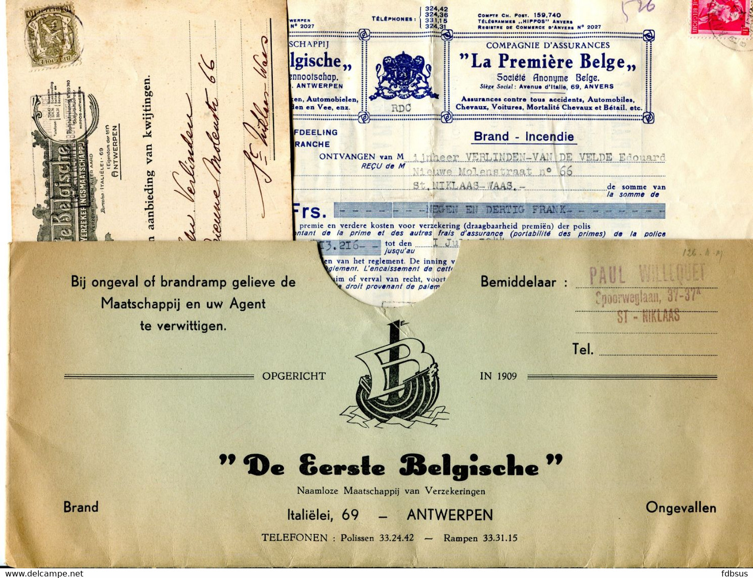 Diverse Kwijtingen Vanaf 1941 Tot 1977 - DE EERSTE BELGISCHE - LA PREMIERE BELGE - Assurances - Verzekeringen In Map - Bank & Versicherung