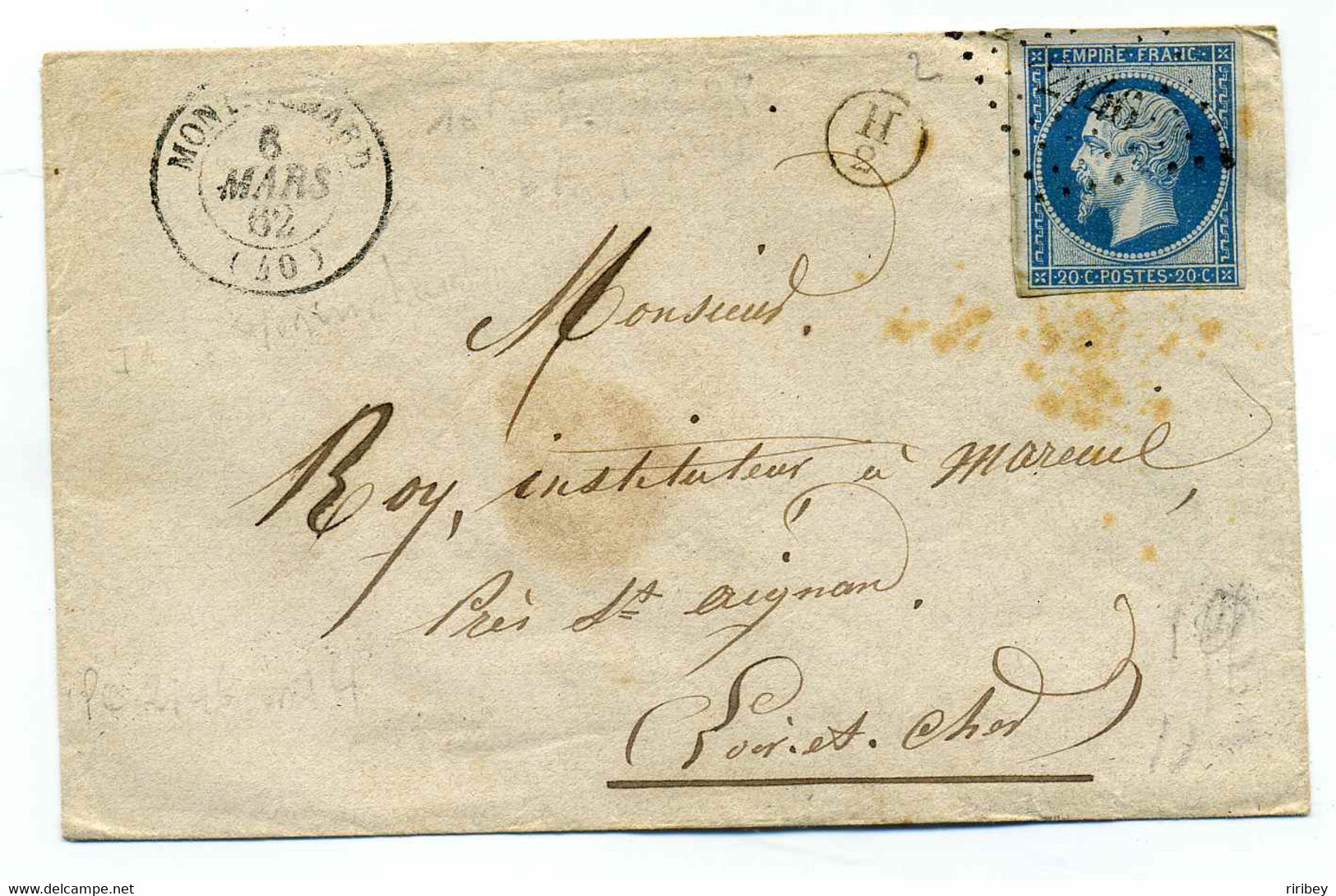 T15 MONTRICHARD + Boite Rurale Complémentaire H/2 + Losange PC 2146  / Dept 40 Loir Et Cher / 1862 - 1849-1876: Classic Period