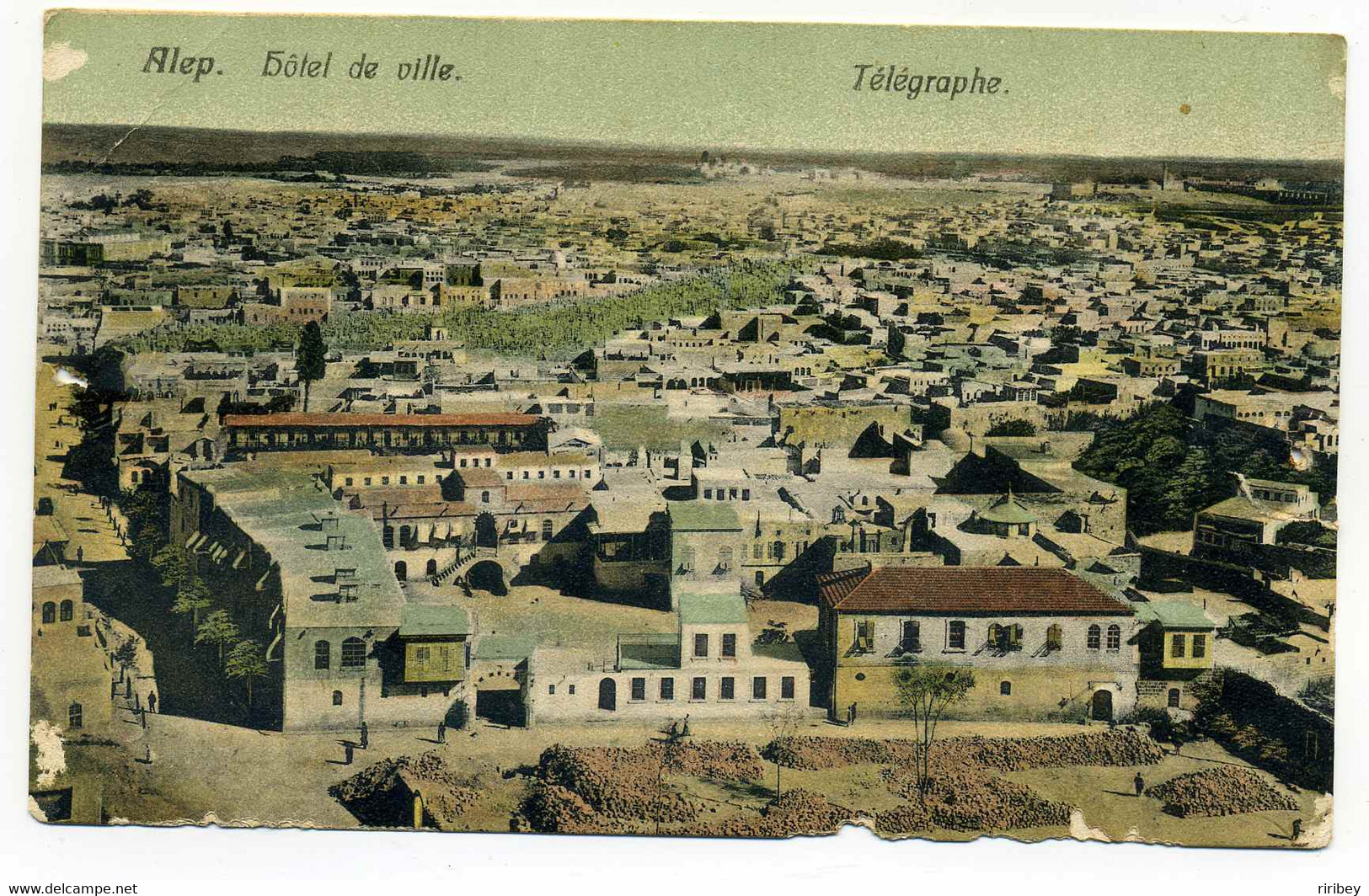 ALEP  Hotel De Ville + Télégraphe / CPA Colorisée / TP Syrie + Cachet HALEP - Syrien