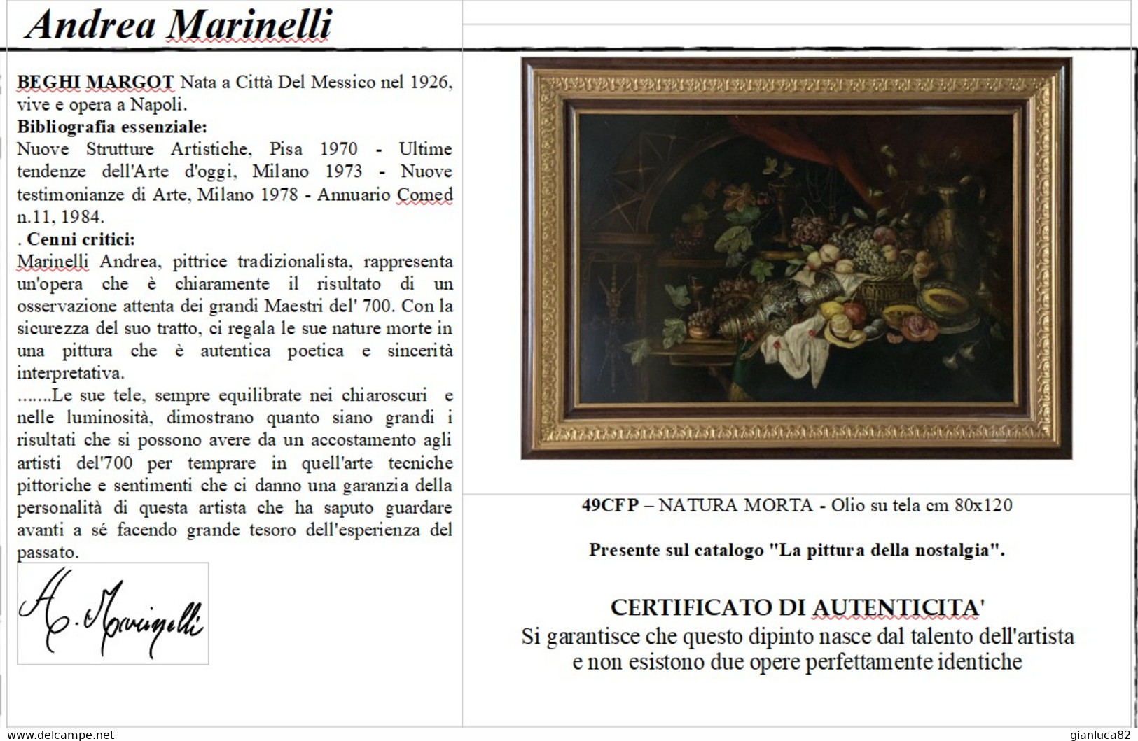 Dipinto Ad Olio Su Tela “Natura Morta” Di Andrea Marinelli (G49) - Olii