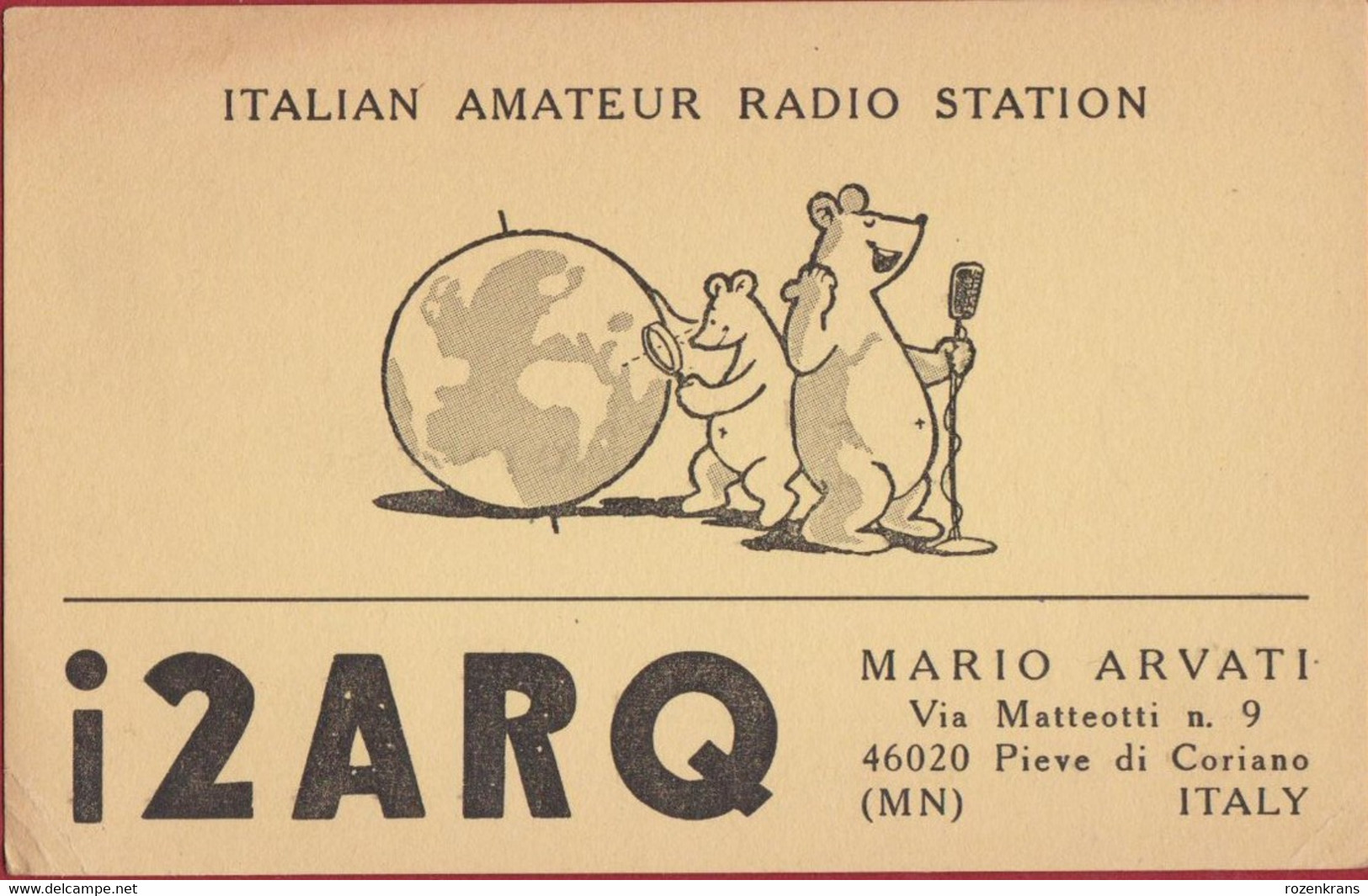 QSL Card Amateur Radio Italian Mario Arvati Pieve Di Coriano Italia Italy Mouse ?? Icebear Polar Bear Eisbär ?? Ours ?? - Amateurfunk