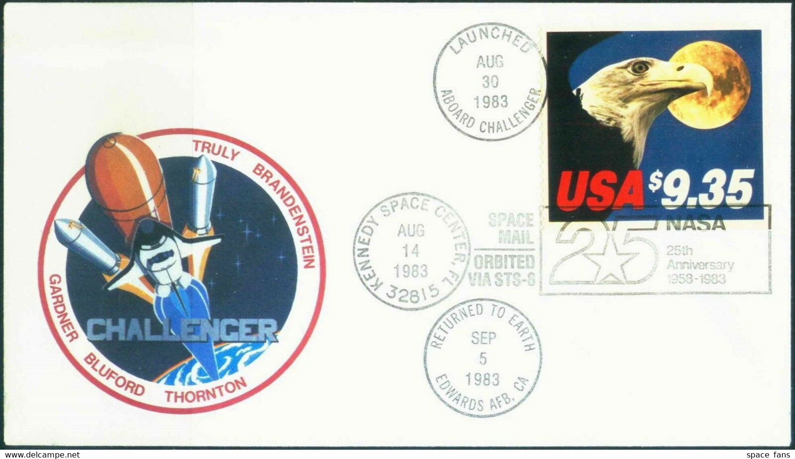 USA 1983-8-30 Challenger STS-8 FLOWN Cover, Really Space Mail, Boardpost - North  America