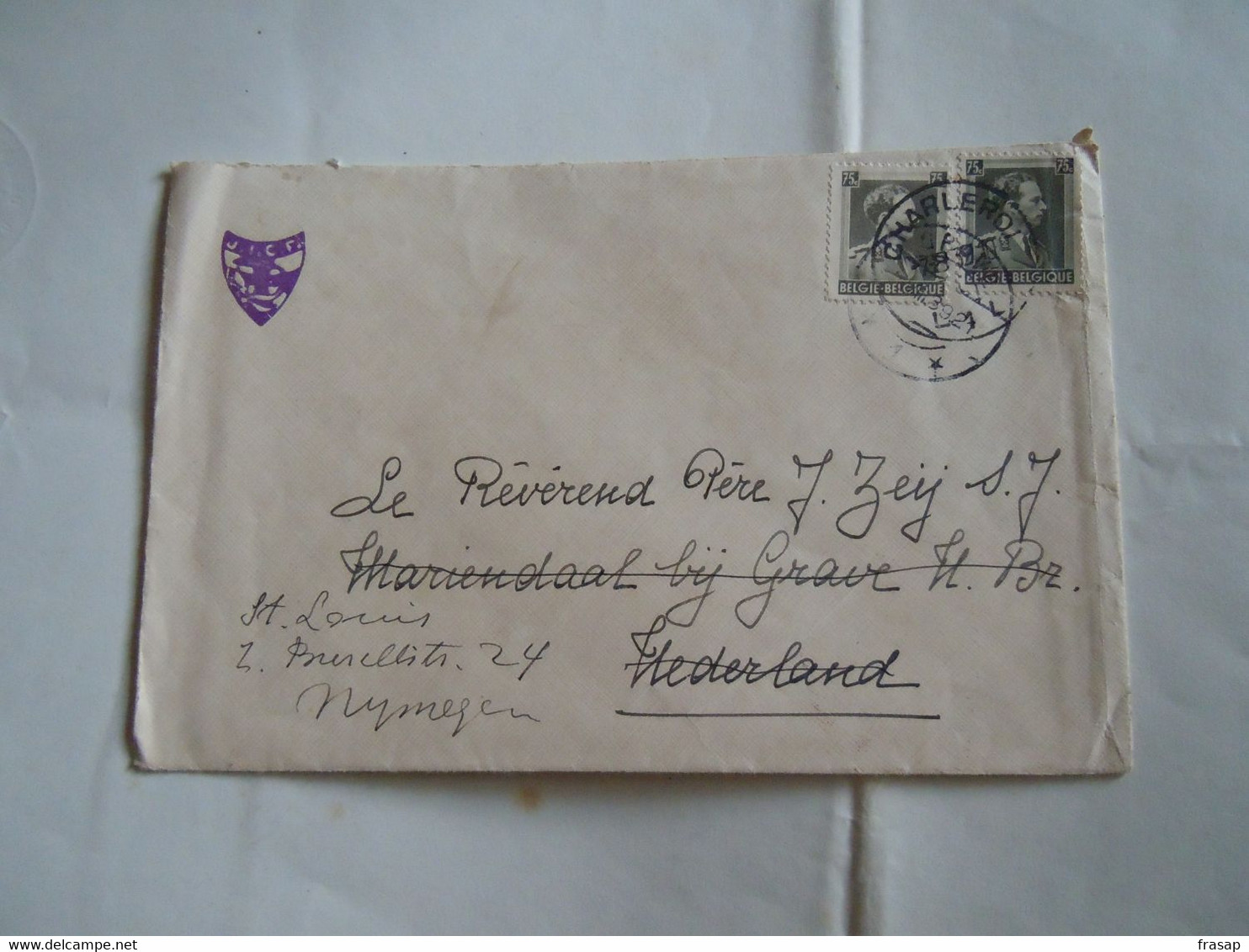 Cover Lettre 1939 ? 75 C X 2   De CHARLEROI E  Vers  NEDERLAND - Autres & Non Classés