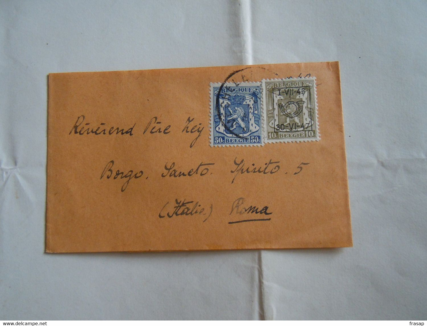 Cover Lettre 1946 ? 50 CENT + 10  De BRUSSEL E  Vers ITALIA ROME - Autres & Non Classés