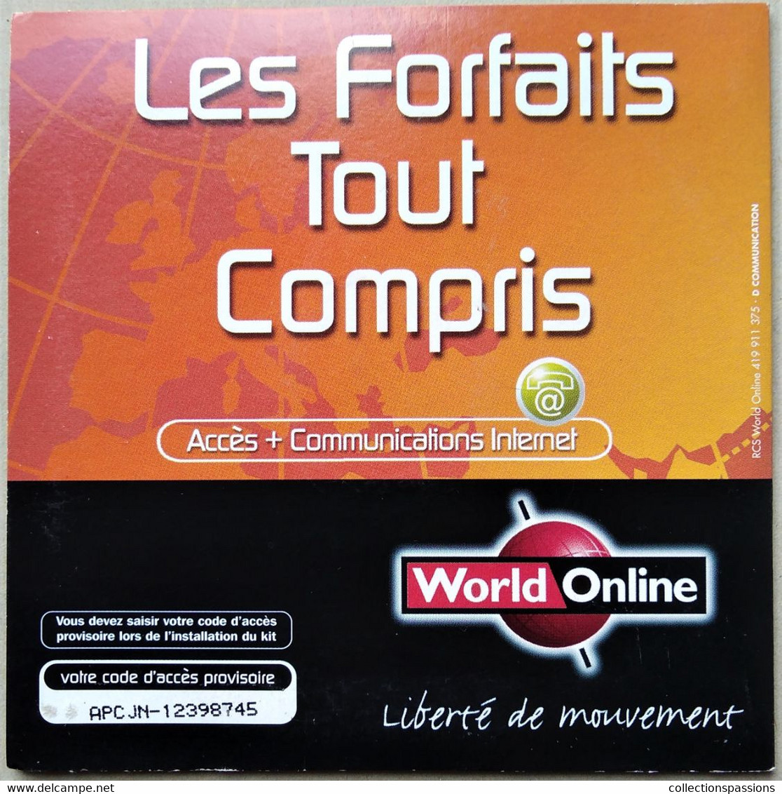 - Pochette CD ROM De Connexion Internet - WORLD ONLINE - - Kit De Conección A Internet