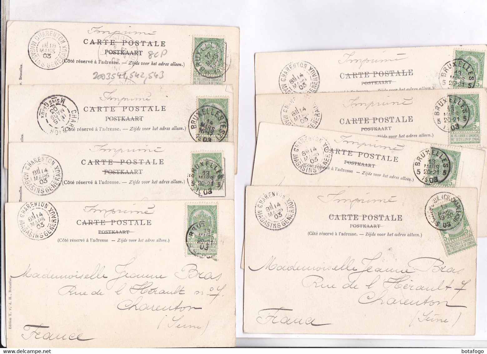 8 CPA BRUXELLES, (voir Timbres Dans Toutes) (toutes En 1903 !) - Lots, Séries, Collections