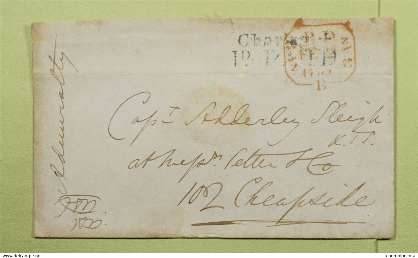 Stampless Letter To London ?? Cheapsite 1830 Stamp "Char?? 1d PAID" + PD ??? - ...-1840 Préphilatélie