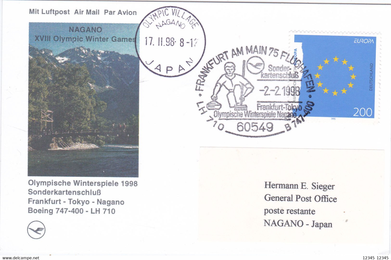 Duitsland 1998, Postcard To Japan, Olympic Games (special Stamp Curling) - Cartoline - Usati