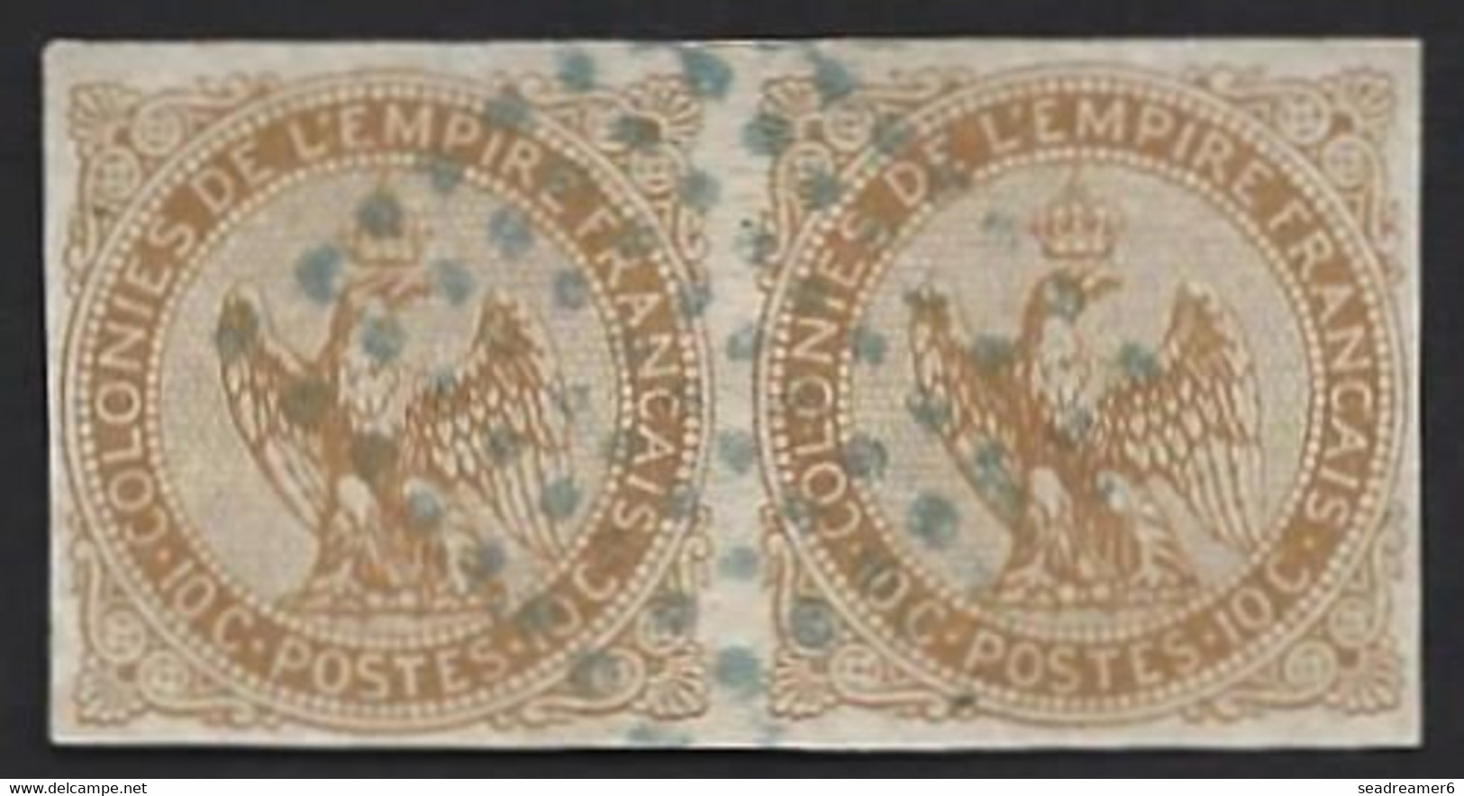 France Colonies Générales N°3 Paire Oblitéré Losange 8 X 8 En Bleu Probablement De La Réunion Signé Brun - Eagle And Crown