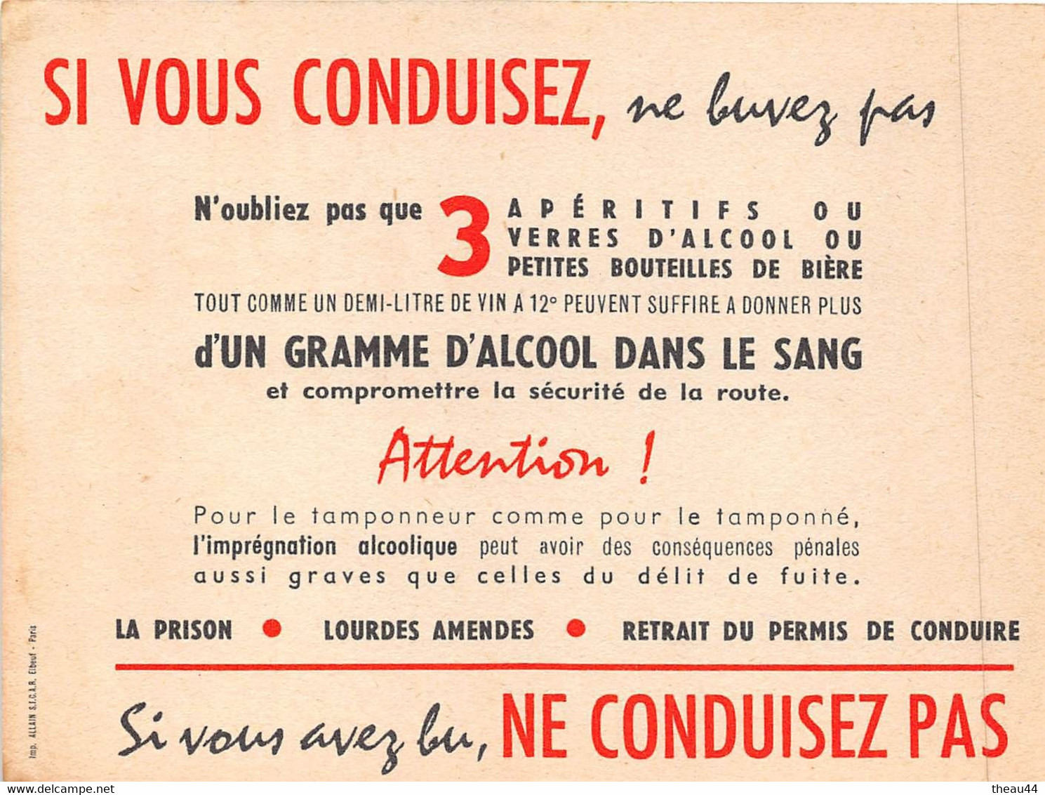 Lot 2 Vignettes Publicitaires Anti-Alcoolique, "Un Verre De Trop, Une Vie En Moins" - Prévention Routière - Voir Descrip - Autres & Non Classés