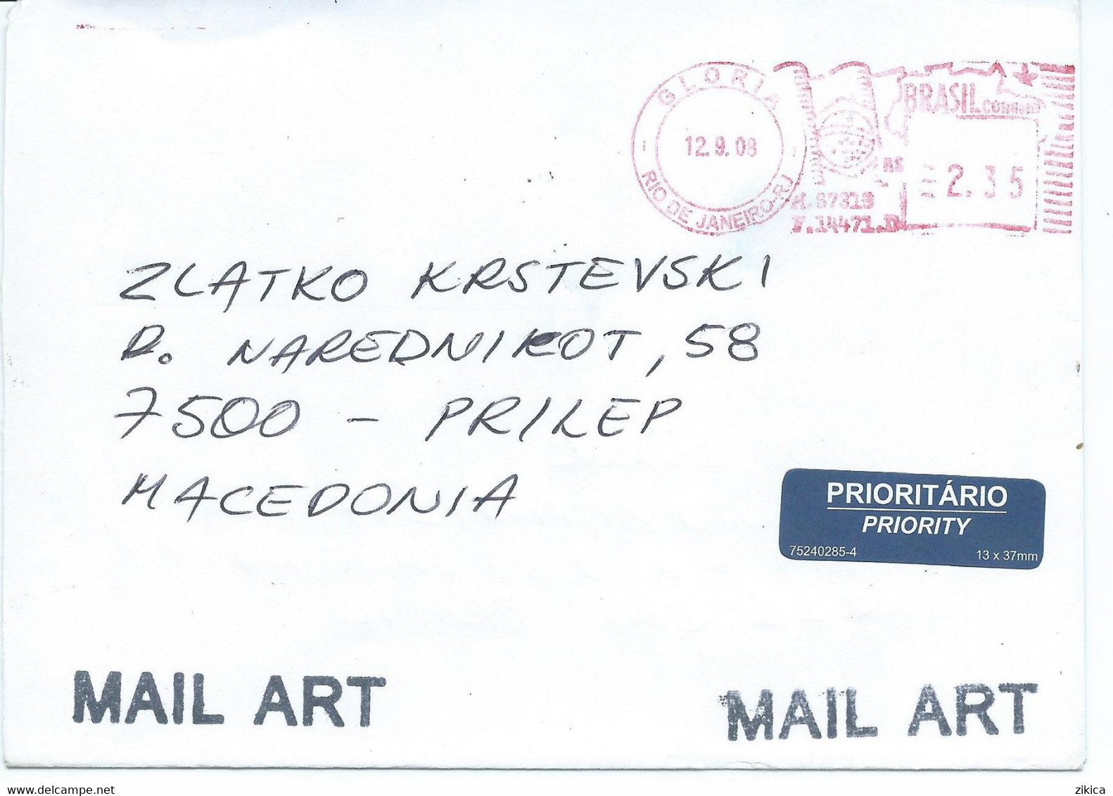 Brazil Letter Mail Art - Machine Stamps (ATM) Postage Meter 2008 Via Macedonia - Cartas & Documentos