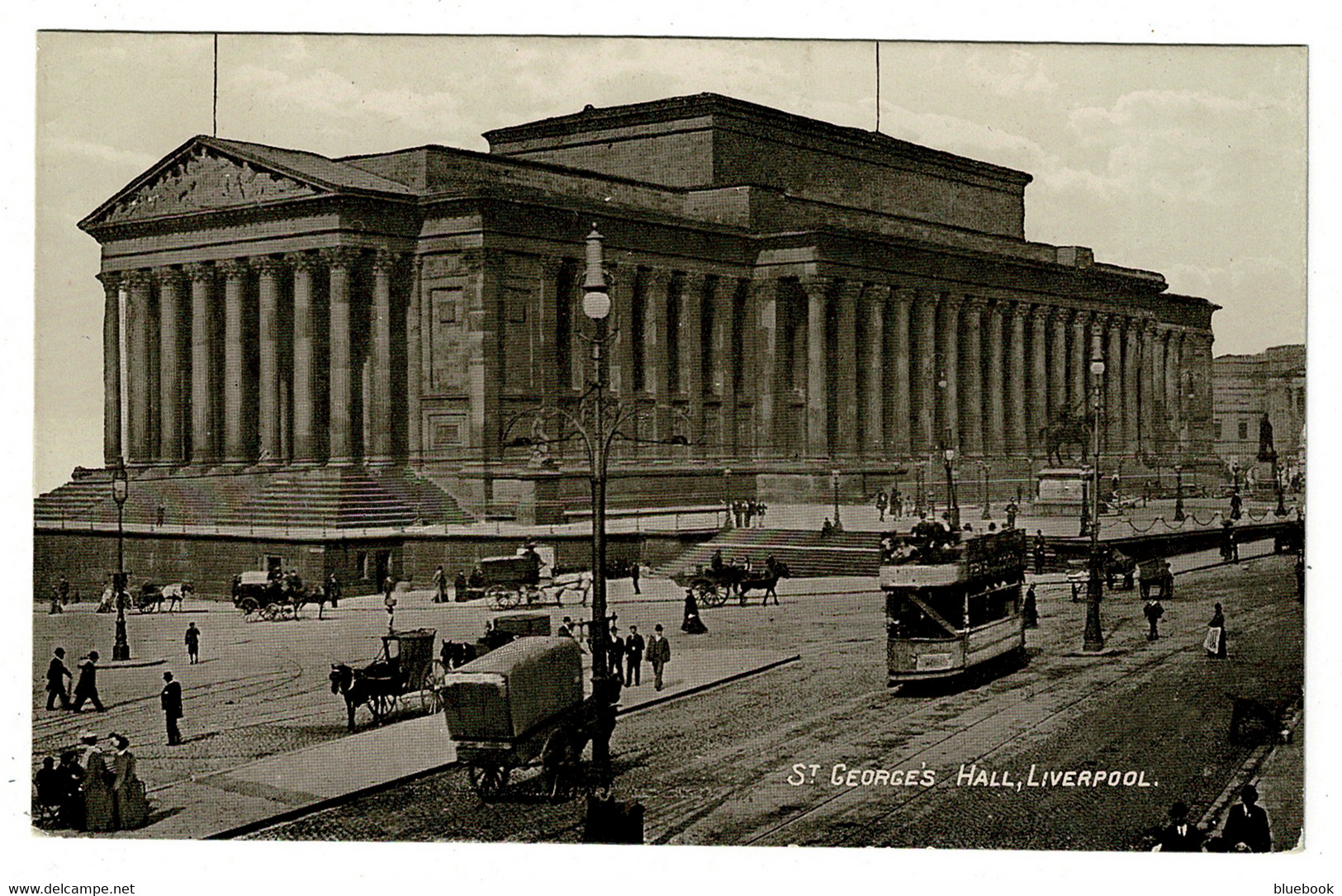 Ref 1480 - Early Postcard - Tram - Horse & Cart Outside St George's Hall Liverpool - Liverpool