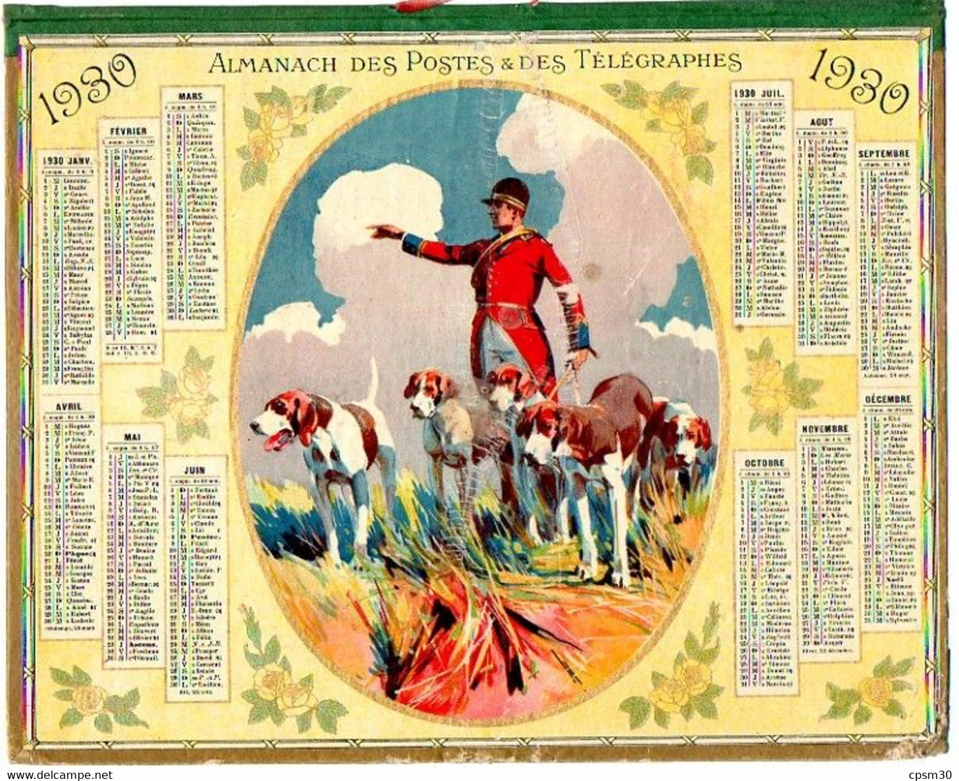 CALENDRIER GF 1930 - Chasse à Courre Dans Un Médaillon, Imprimeur Oberthur Rennes (calendrier Double) - Grand Format : 1921-40