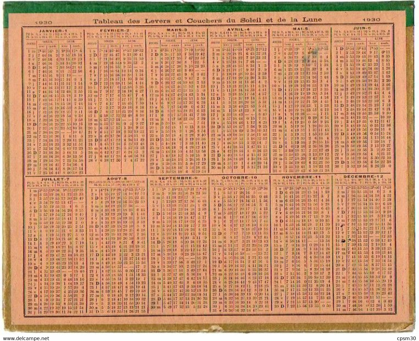 CALENDRIER GF 1930 - Chasse à Courre Dans Un Médaillon, Imprimeur Oberthur Rennes (calendrier Double) - Grand Format : 1921-40