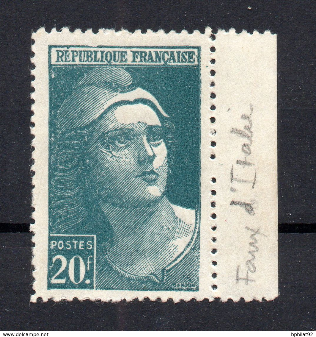 !!! 20F MARIANNE DE GANDON N°730a FAUX D'ITALIE NEUF ** SIGNE CALVES - 1945-54 Marianne Of Gandon