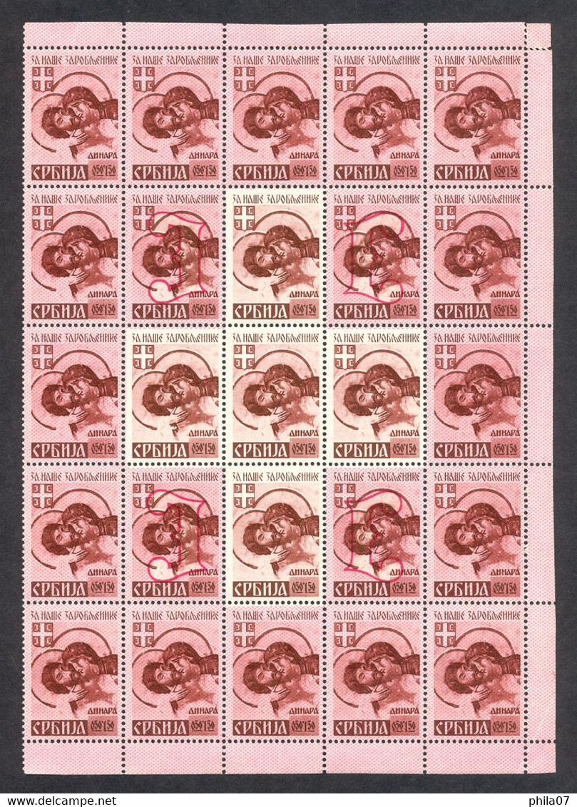 SERBIA - Mi.No. 54/57, Half Leaf. Grid Down On Mark 4+12. On The Other Three Grid Is Up. One Stamp 0.50+0.50 In The Uppe - Serbia