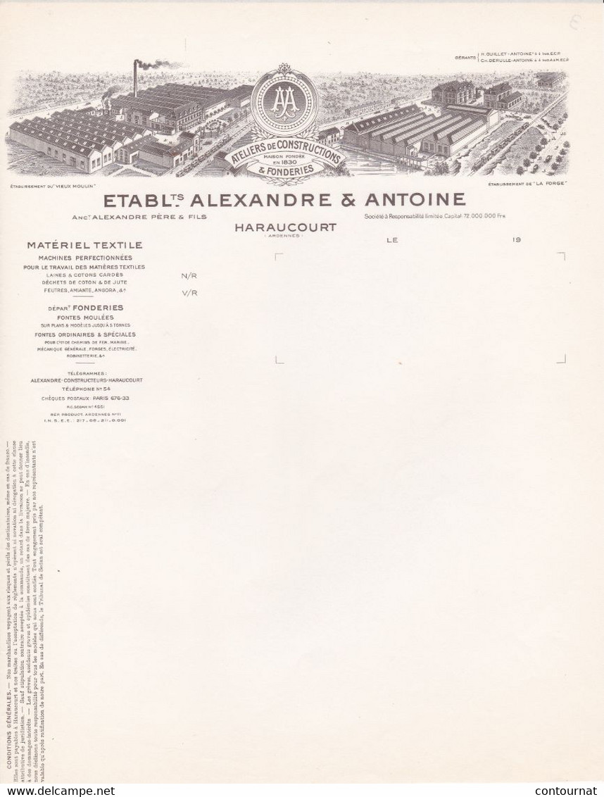 08 HARAUCOURT COURRIER  Matériel Textile  Fonderie   Ets ALEXANDRE & ANTOINE  -X117  ARDENNES Sedan - 1900 – 1949