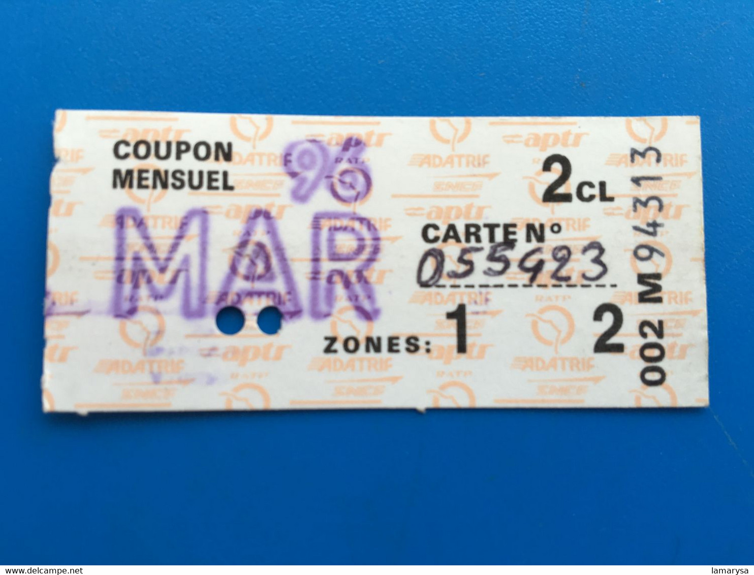 Mars-96 Ticket Billet Métro-RER-Bus-Train-S.N.C.F✔️R.A.T.P-☛Régie Autonome Transport Parisien-Train-Métropolitain-Coupon - Europa