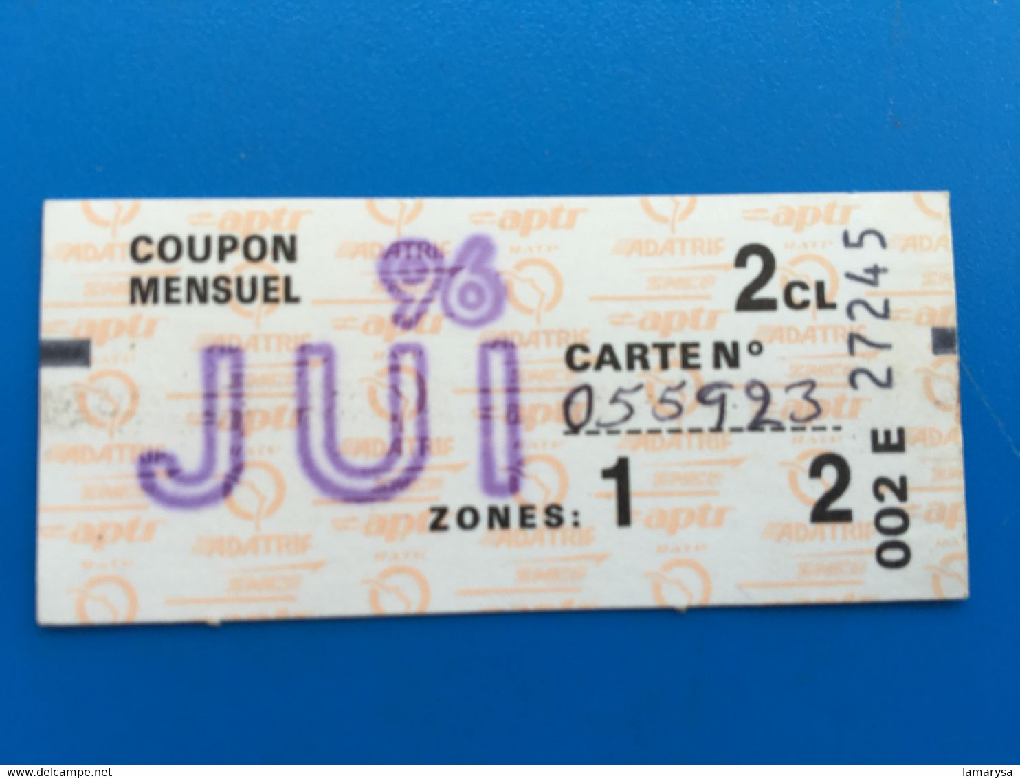 Juin-96 Ticket Billet Métro-RER-Bus-Train-S.N.C.F✔️R.A.T.P-☛Régie Autonome Transport Parisien-Train-Métropolitain-Coupon - Europa