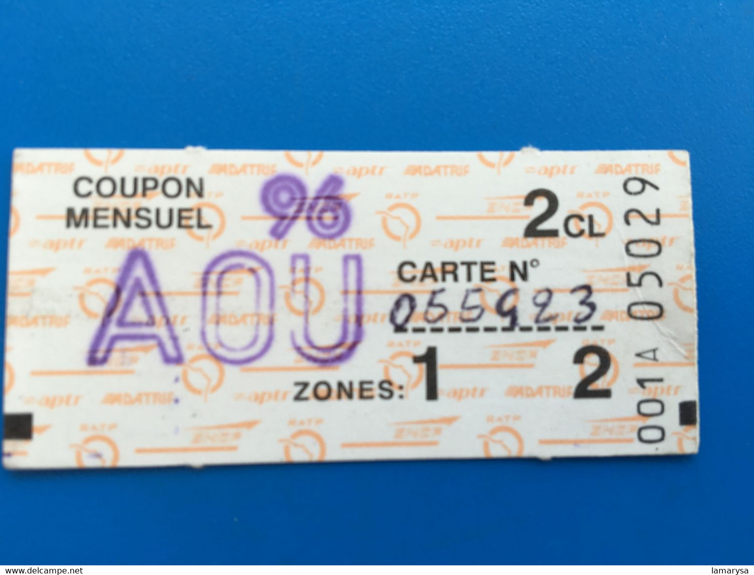 Août-96 Ticket Billet Métro-RER-Bus-Train-S.N.C.F✔️R.A.T.P-☛Régie Autonome Transport Parisien-Train-Métropolitain-Coupon - Europe