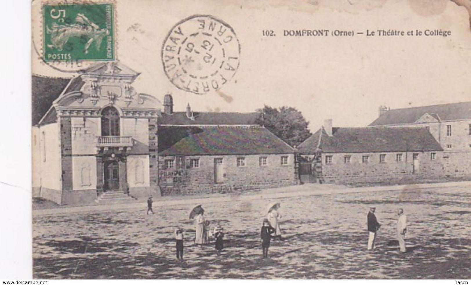 2833	115	Domfront, Le Théatre Et Le Collège 1913 (voircoins, Voir Verso) - Domfront