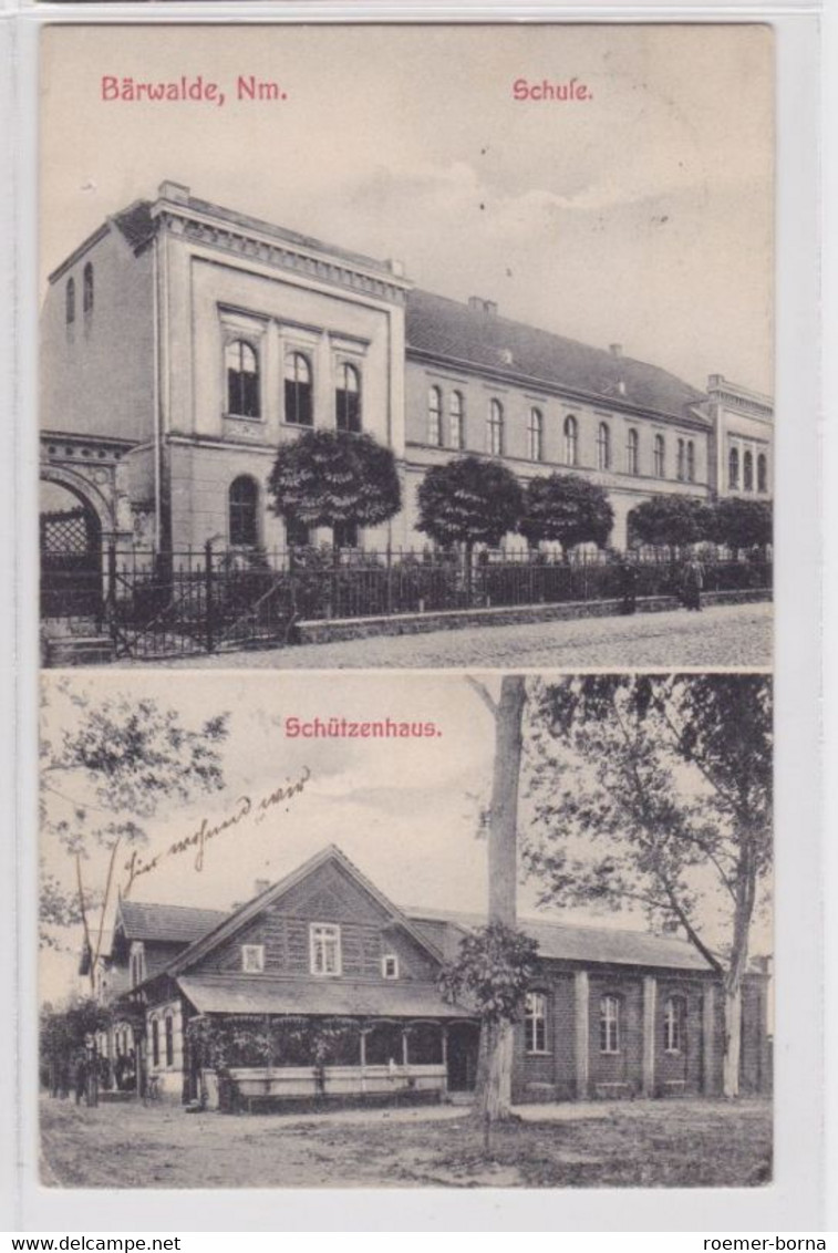 94146 Mehrbild Ak Bärwalde Neumark Schule Und Schützenhaus 1908 - Neumark