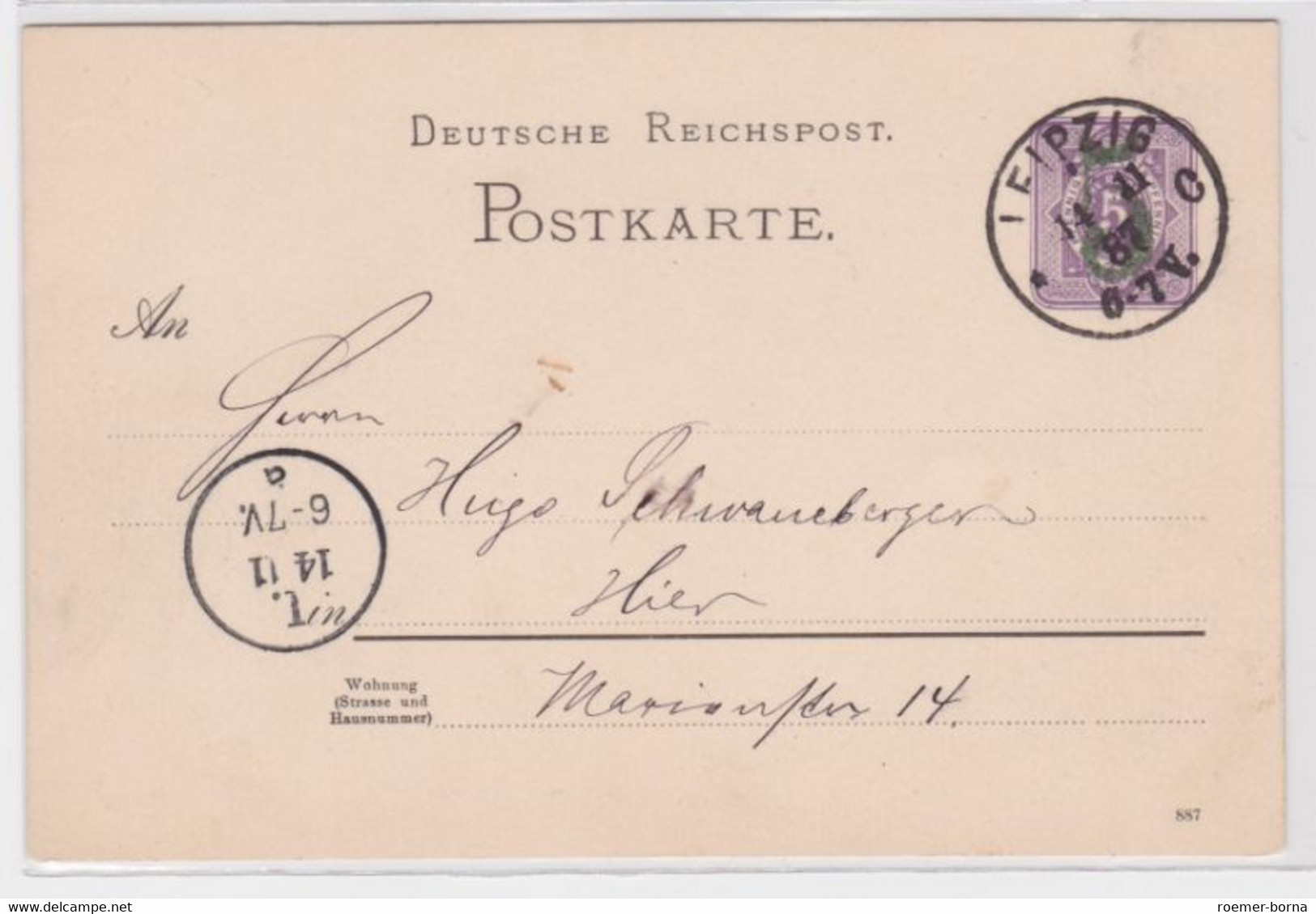 97583 DR Ganzsachen Postkarte P18 Stadtpost Leipzig 1887 Überdruck - Other & Unclassified